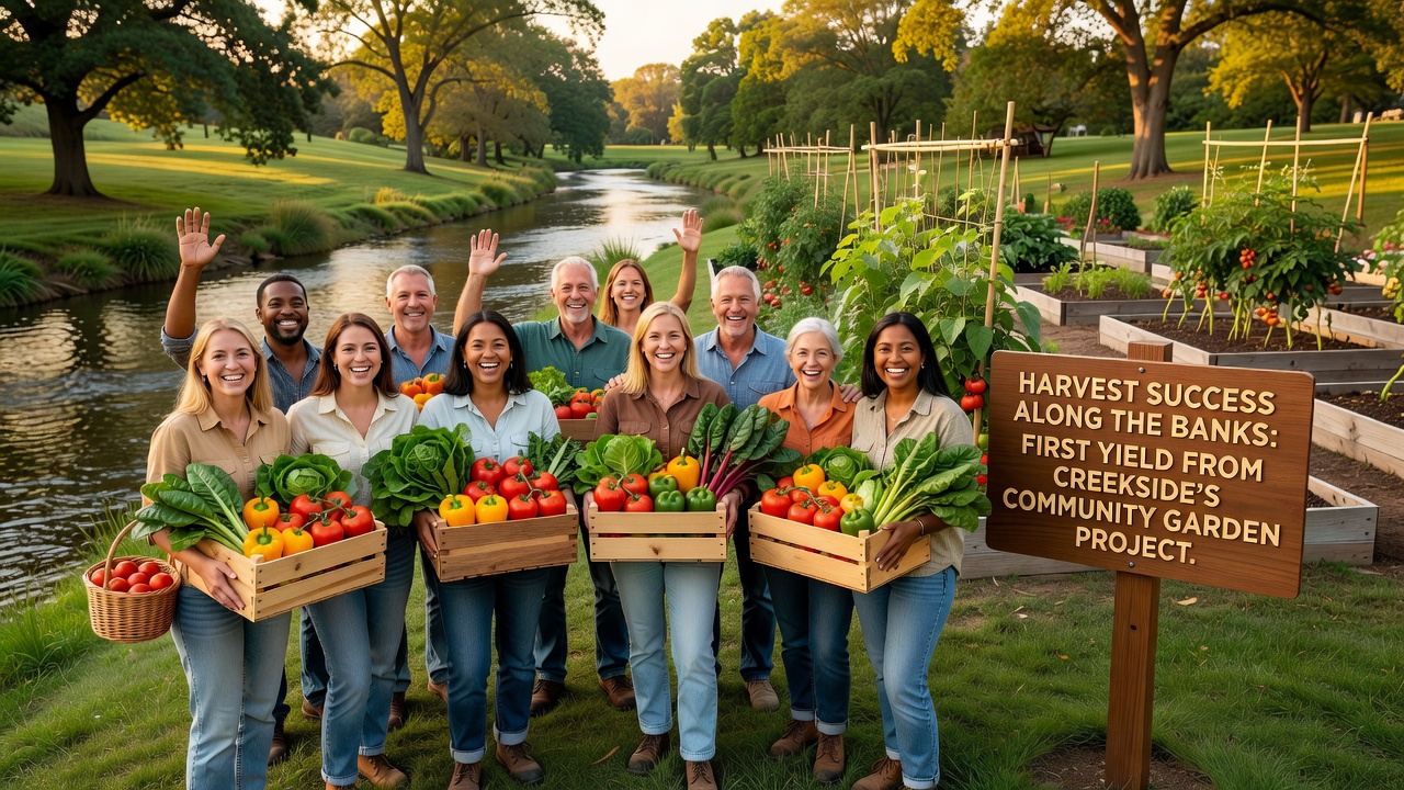 Volunteers weighing and sorting freshly picked vegetables from the Creekside garden beds during the October 2026 harvest event